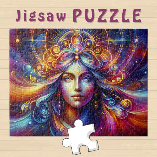 Goddess Head golden Locks Haare blaue Augen Aurora Puzzle