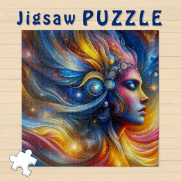 Goddess Head kosmic Hair geschlossen Augen Juni - Puzzle