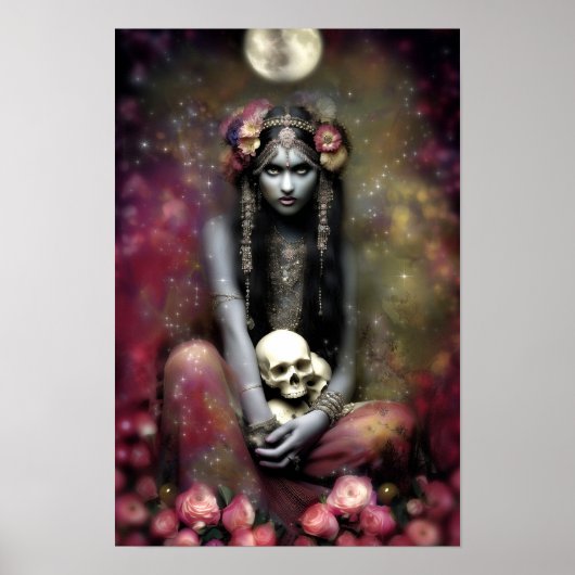 Goddess Kali Ma Art Nouveau Floral Skulls Poster (Vorne)