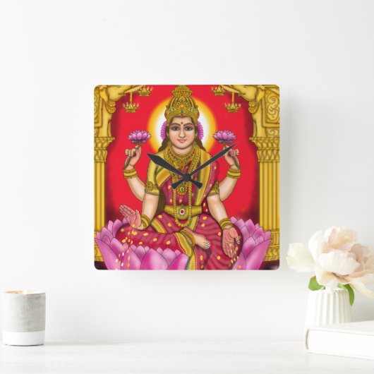 Goddess Lakshmi Clock Quadratische Wanduhr (Zuhause)