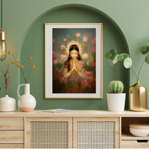 Goddess Lakshmi Lotus Blume Hindu Malerei Art Poster