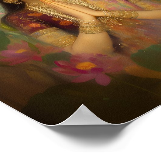 Goddess Lakshmi Lotus Blume Hindu Malerei Art Poster (Ecke)