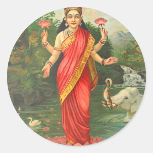 Goddess Lakshmi - Raja Ravi Varma Runder Aufkleber (Vorderseite)