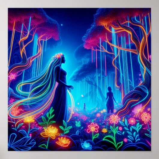 Goddess Neon Forest of Light Fantasy Märchenart Poster (Vorne)