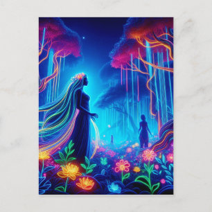 Goddess Neon Forest of Light Fantasy Märchenart Postkarte