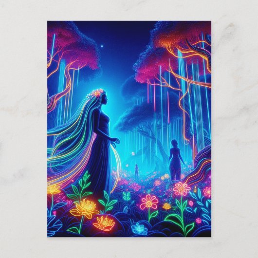 Goddess Neon Forest of Light Fantasy Märchenart Postkarte (Vorderseite)