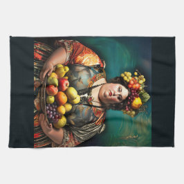 "Goddess of Overindulgence" - farbiges Portrait Geschirrtuch