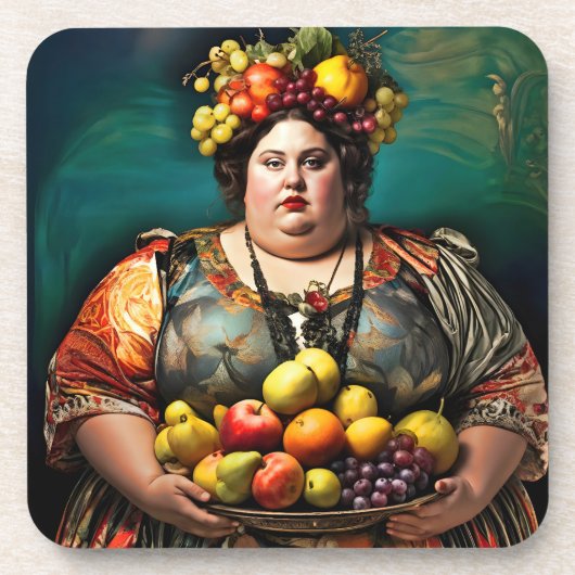 "Goddess of Overindulgence" - farbiges Portrait Getränkeuntersetzer (Vorderseite)
