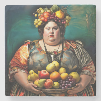 "Goddess of Overindulgence" - farbiges Portrait Steinuntersetzer