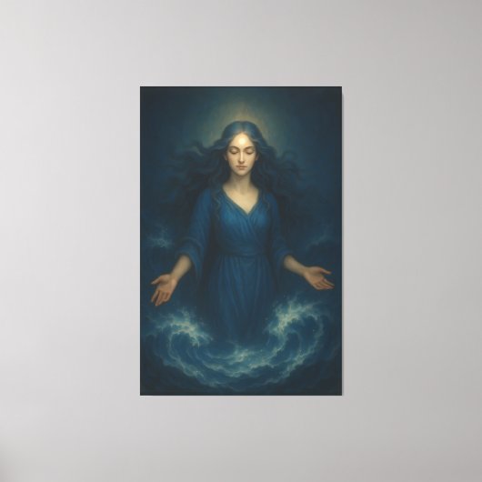 Goddess of Tidal Serenity – Ocean Spirit Blue Aura Leinwanddruck (Vorderseite)