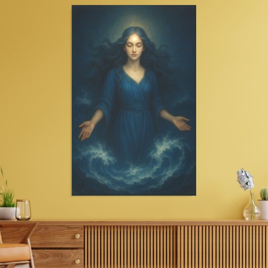 Goddess of Tidal Serenity – Ocean Spirit Blue Aura Leinwanddruck (Insitu (Wohnzimmer))
