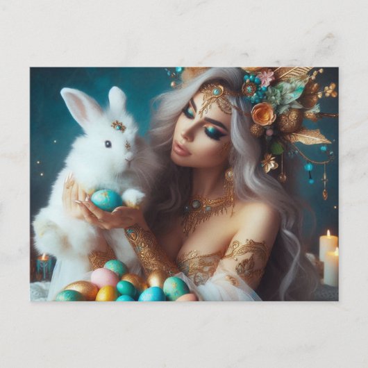 Goddess Ostara mit Osterhase Feiertagspostkarte (Vorderseite)
