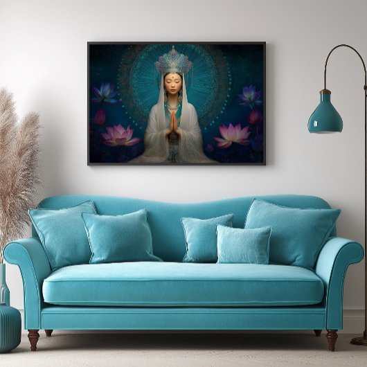 Goddess Quan Yin Blue Abstrakt Geometric Floral Poster