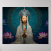 Goddess Quan Yin Blue Abstrakt Geometric Floral Poster (Vorne)