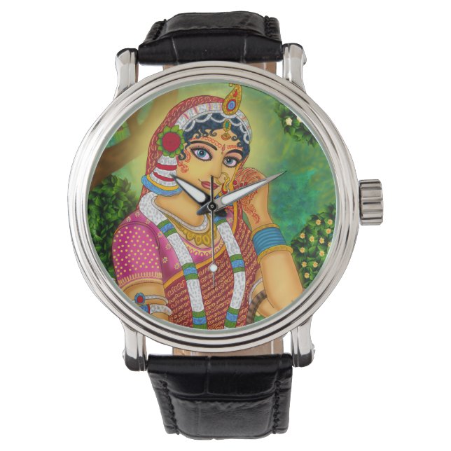 Goddess Radha Wall Clock Armbanduhr (Vorderseite)