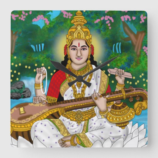 Goddess Saraswati Clock Quadratische Wanduhr (Vorderseite)