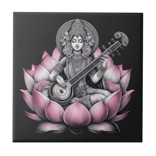 Goddess Saraswati on Lotus Fliese (Vorderseite)