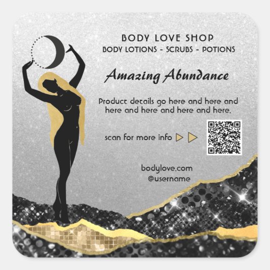 *~* Goddess SILVER Glitzer Intention Zauberspruch Quadratischer Aufkleber (Vorderseite)