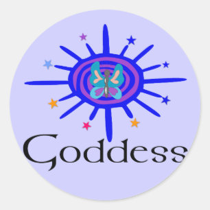 Goddess Sun und Stars Runder Aufkleber
