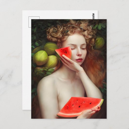 Goddess with Watermelon Postcard Postkarte (Vorne/Hinten)