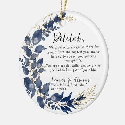 Godeltern-Sake - Taufe Blau-Blätter Keramik Ornament (Links)