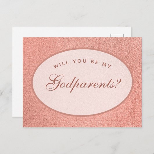 Godelternvorschlag Rosen Gold Weißes Oval Script Postkarte (Vorne/Hinten)