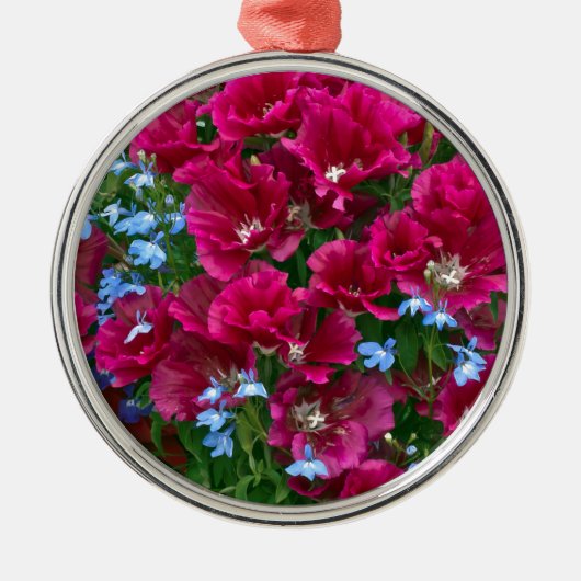 Godetia und Lobelia-Geschenke Silbernes Ornament (Vorne)