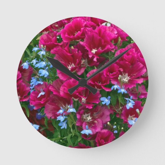 Godetia und Lobelia-Uhr Runde Wanduhr (Vorderseite)