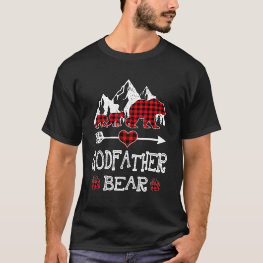 Godfather Bear Christmas Pajama Red Plaid Buffalo T-Shirt (Vorderseite)