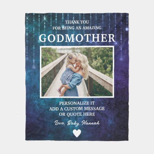Godmutter danke Blue Glitzern Custom Fleecedecke (Vorderseite)
