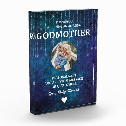 Godmutter danke Blue Glitzern Custom Fotoblock (Links)