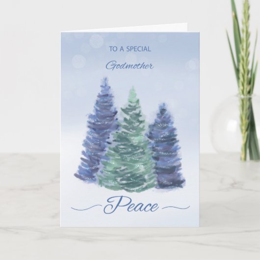 Godmutter Holiday Peace mit Evergreen Trees Karte (Vorderseite)