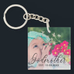 Godmutter Personalisiertes Jahr etabliertes Foto Schlüsselanhänger<br><div class="desc">Eine wunderschöne Gabe für eine Mutter mit zwei Fotos des Kindes ,  das Jahr,  in dem Godmutter gegründet wurde und der Name des Kindes auf der anderen Seite.</div>