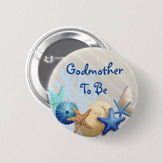 Godmutter to be, Beach Themed Baby Dusche Button (Vorne & Hinten)