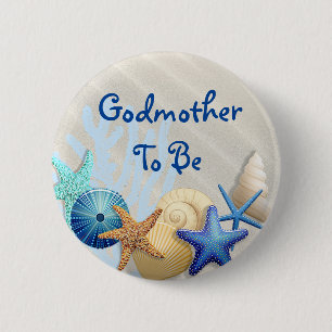 Godmutter to be, Beach Themed Baby Dusche Button