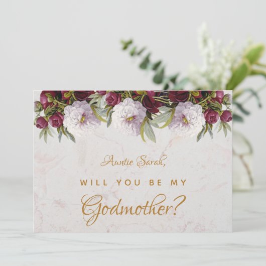 Godmutter Vorschlag Burgundy Peonies Blumenmarmor Karte (Stehend Vorderseite)
