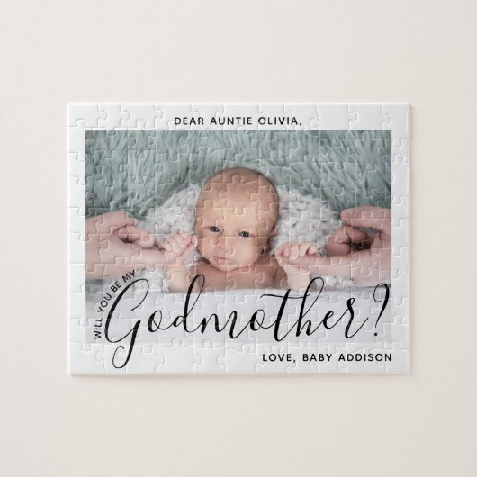 Godmutter Vorschlag Simple Modern Script Baby Foto Puzzle (Horizontal)