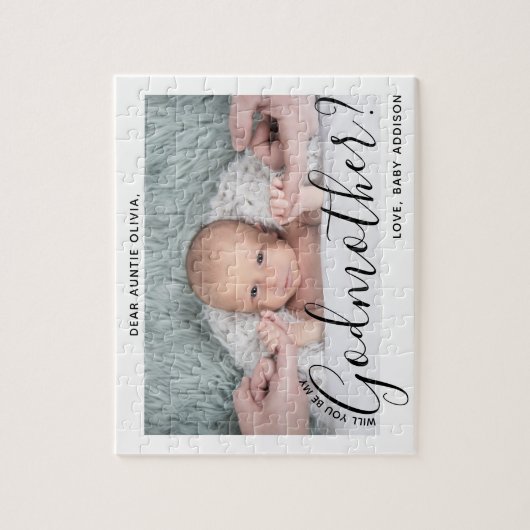 Godmutter Vorschlag Simple Modern Script Baby Foto Puzzle (Vertikal)