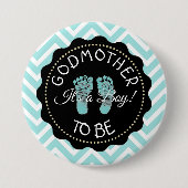 Godmutter wird aquamariner Zickzack Baby-Duschknop Button (Vorderseite)