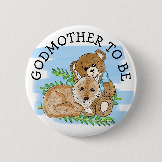 Godmutter zu Fox und Teddy Bear Baby Dusche Button (Vorderseite)