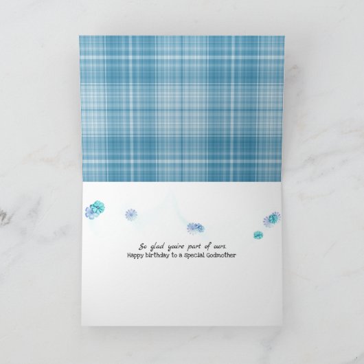 Godmutterdaisy am Aqua karierten Geburtstag Karte (Innenseite)