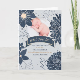Godparent Request Bold Blue Botanicals mit Foto Karte