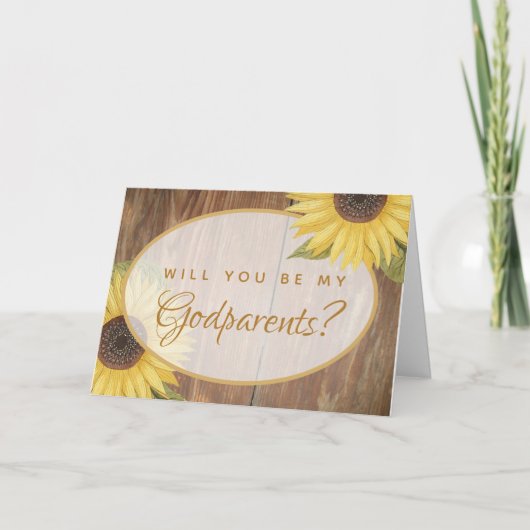 Godparent Vorschlag Rustic Sunflower Wood Card Karte (Vorderseite)