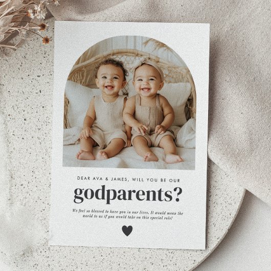 Godparents Arched Photo Proposal Boy Girl Twins Einladung