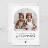 Godparents Arched Photo Proposal Boy Twins Einladung (Vorderseite)