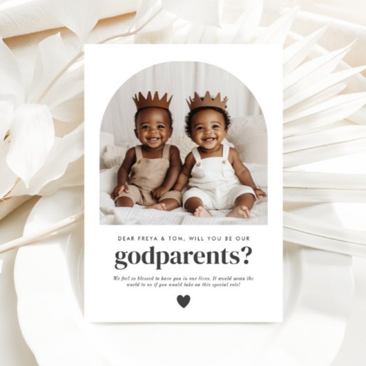 Godparents Arched Photo Proposal Boy Twins Einladung