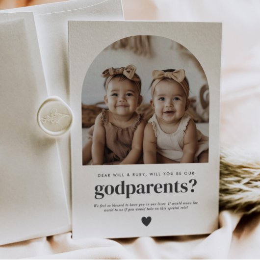 Godparents Arched Photo Proposal Girl Twins Einladung