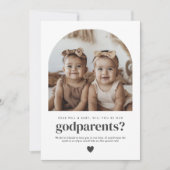 Godparents Arched Photo Proposal Girl Twins Einladung (Vorderseite)