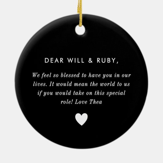 Godparents Black Handwritten Bow Proposal Keramik Ornament (Hinten)