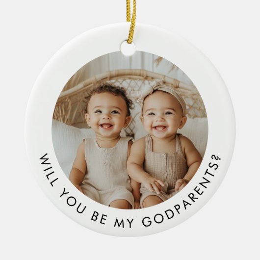 Godparents Photo Proposal Girl Boy Twins Keramik Ornament (Vorne)